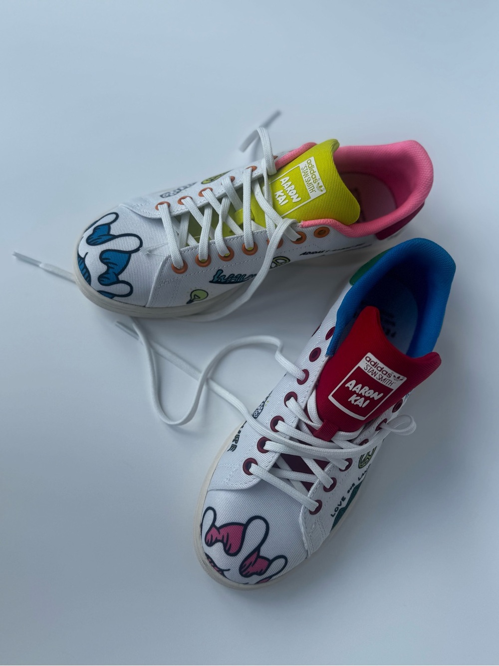 adidas White Sneakers with Pink, Blue, Yellow & Red Accents